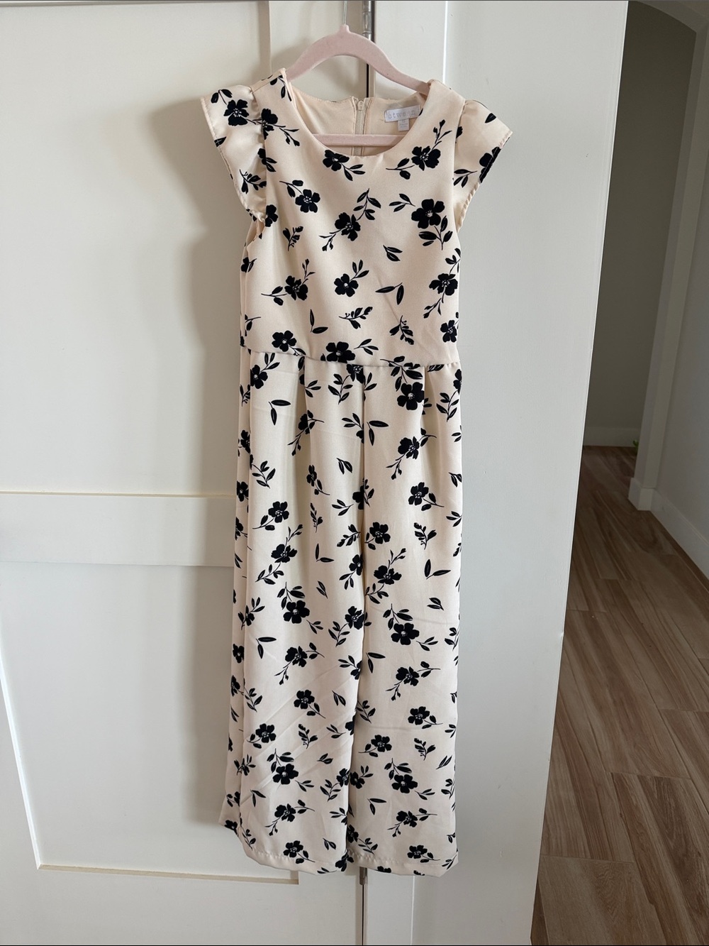 btween Cream Jumpsuit with Black Floral Print